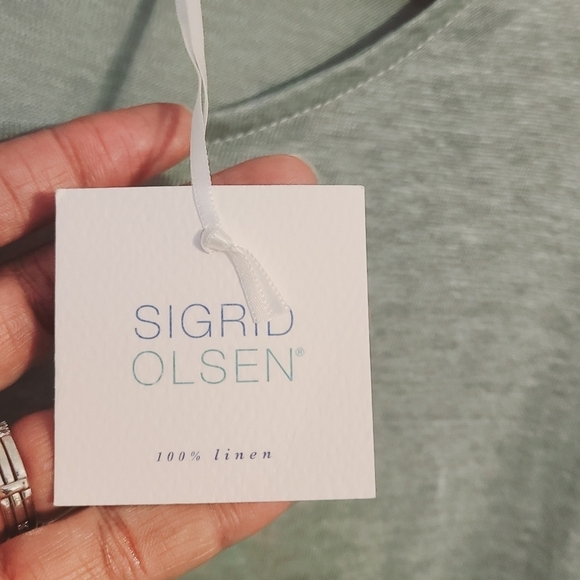Sigrid Olsen | Women's Light Green Linen Short Sleeve Blouse (Size XL) - Picture 9 of 12